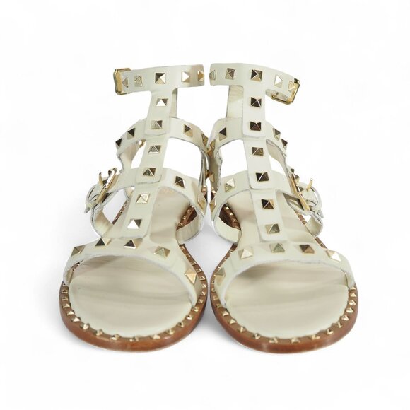ASH Studded Leather Gladiator Sandals Women's 9/39 White / Gold Accents - Picture 3 of 10